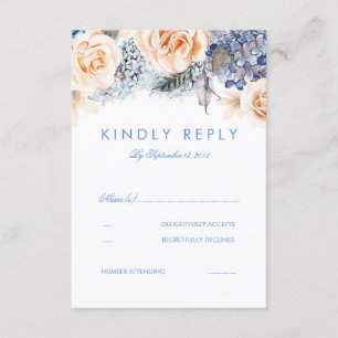 Dusty Blue en Peach Floral Wedding RSVP Card