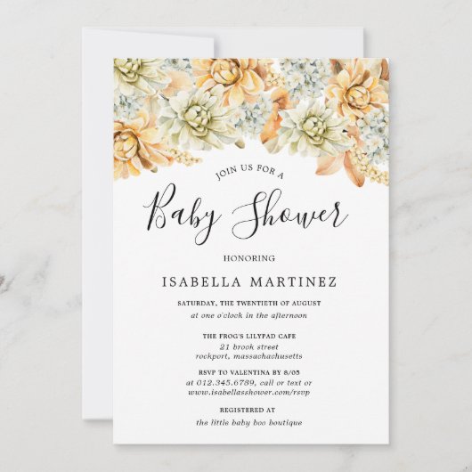 Dusty Blue en Peach Herfst Floral Baby shower Kaart (Voorkant)