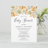 Dusty Blue en Peach Herfst Floral Baby shower Kaart (Staand voorkant)