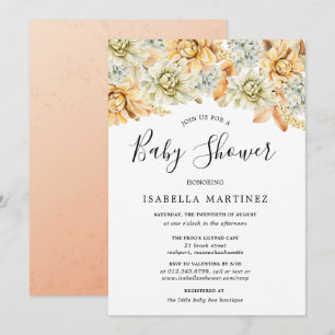 Dusty Blue en Peach Herfst Floral Baby shower Kaart
