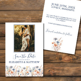Dusty Blue en Peach Wildflowers Sla de datum op Save The Date