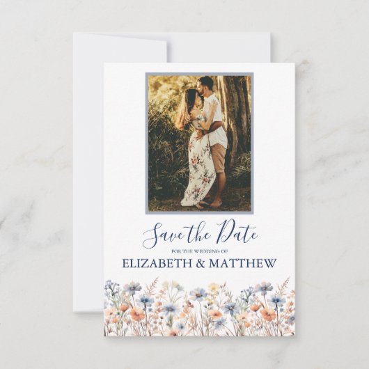 Dusty Blue en Peach Wildflowers Sla de datum op Save The Date (Voorkant)