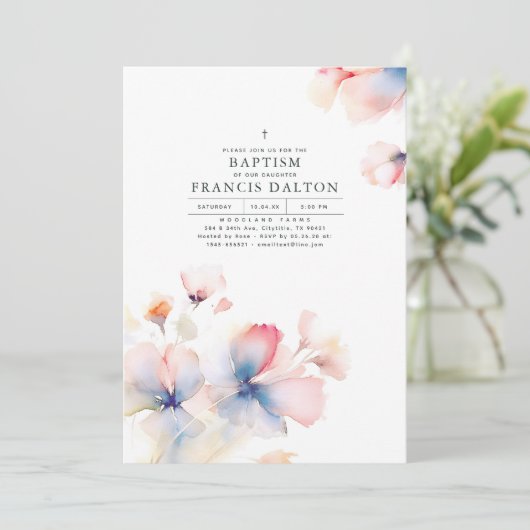 Dusty Blue en Pink Elegant Etherische Doop Kaart (Staand voorkant)
