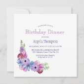 Dusty Blue en Pink Floral Birthday Dinner Party Kaart (Voorkant)