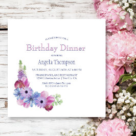 Dusty Blue en Pink Floral Birthday Dinner Party Kaart
