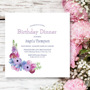 Dusty Blue en Pink Floral Birthday Dinner Party Kaart