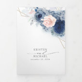 Dusty Blue en Pink Floral Botanical Wedding Drieluik Uitnodiging (Cover)