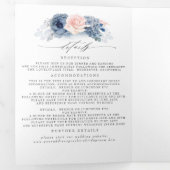 Dusty Blue en Pink Floral Botanical Wedding Drieluik Uitnodiging (Binnenzijde eerst)