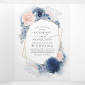 Dusty Blue en Pink Floral Botanical Wedding Drieluik Uitnodiging (Binnenkant midden)