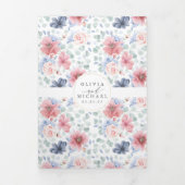 Dusty Blue en Pink Floral Botanical Wedding Drieluik Uitnodiging (Cover)