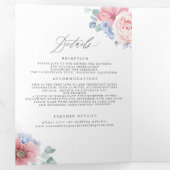 Dusty Blue en Pink Floral Botanical Wedding Drieluik Uitnodiging (Binnenzijde eerst)