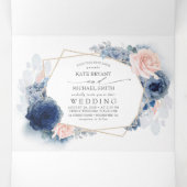 Dusty Blue en Pink Floral Botanical Wedding Drieluik Uitnodiging (Binnenkant midden)