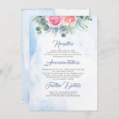 Dusty Blue en Pink Floral bruiloft informatie Informatiekaartje (Voorkant / Achterkant)