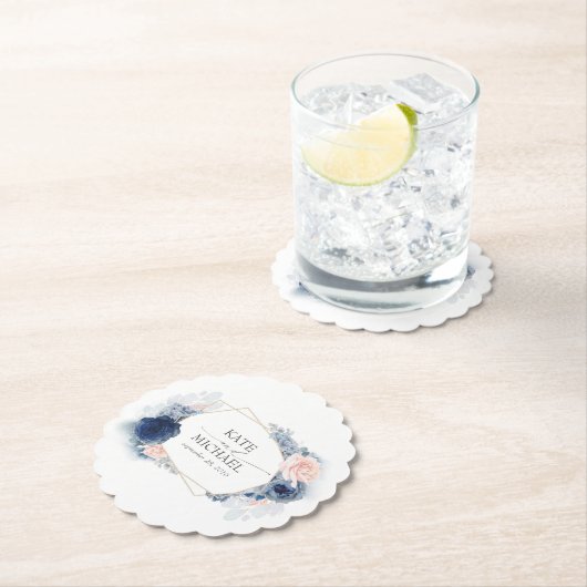 Dusty Blue en Pink Floral Elegant Kartonnen Onderzetters (Insitu)