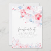 Dusty Blue en Pink Floral Elegant Verjaardag Kaart (Voorkant)