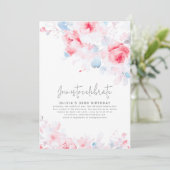 Dusty Blue en Pink Floral Elegant Verjaardag Kaart (Staand voorkant)