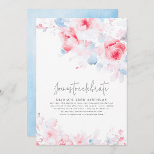 Dusty Blue en Pink Floral Elegant Verjaardag Kaart