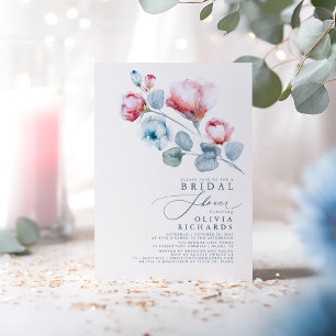 Dusty Blue en Pink Floral Elegant Vrijgezellenfees Kaart
