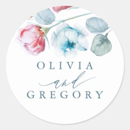 Dusty Blue en Pink Floral Elegant Wedding Ronde Sticker