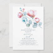 Dusty Blue en Pink Floral Engagement Party Kaart (Voorkant)