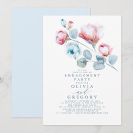 Dusty Blue en Pink Floral Engagement Party Kaart