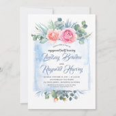 Dusty Blue en Pink Floral Engagement Party Kaart (Voorkant)