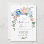 Dusty Blue en Pink Floral Garland Wedding Invite Save The Date (Voorkant)