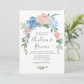 Dusty Blue en Pink Floral Garland Wedding Invite Save The Date (Staand voorkant)