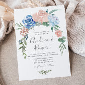 Dusty Blue en Pink Floral Garland Wedding Invite Save The Date