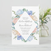 Dusty Blue en Pink Floral Lijst Wedding Invite Save The Date (Staand voorkant)