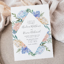 Dusty Blue en Pink Floral Lijst Wedding Invite Save The Date