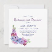 Dusty Blue en Pink Floral Retirement Dinner Party Kaart (Voorkant)