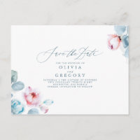 Dusty Blue en Pink Floral Save the Date