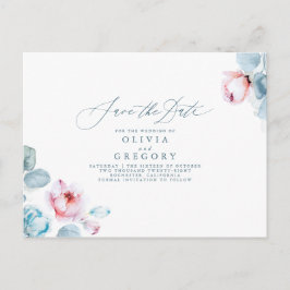 Dusty Blue en Pink Floral Save the Date Aankondigingskaart