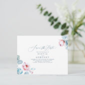 Dusty Blue en Pink Floral Save the Date Aankondigingskaart (Staand voorkant)
