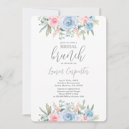 Dusty Blue en Pink Floral Vrijgezellenfeest Kaart (Voorkant)