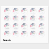 Dusty Blue en Pink Floral Waterverven Ronde Sticker (Vel)