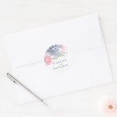Dusty Blue en Pink Floral Waterverven Ronde Sticker (Envelop)