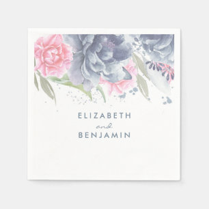 Dusty Blue en Pink Floral Waterverven Servetten