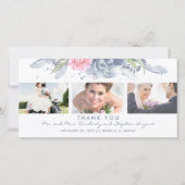 Dusty Blue en Pink Floral Weddenschap Bedankt (Voorkant)