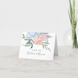 Dusty Blue en Pink Floral Wedding Bedankkaart
