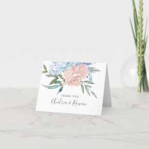 Dusty Blue en Pink Floral Wedding Bedankkaart