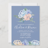 Dusty Blue en Pink Floral Wedding Invitations Save The Date (Voorkant)
