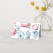 Dusty Blue en Pink Floral Wedding Place Card Plaatskaartje (Achterkant)