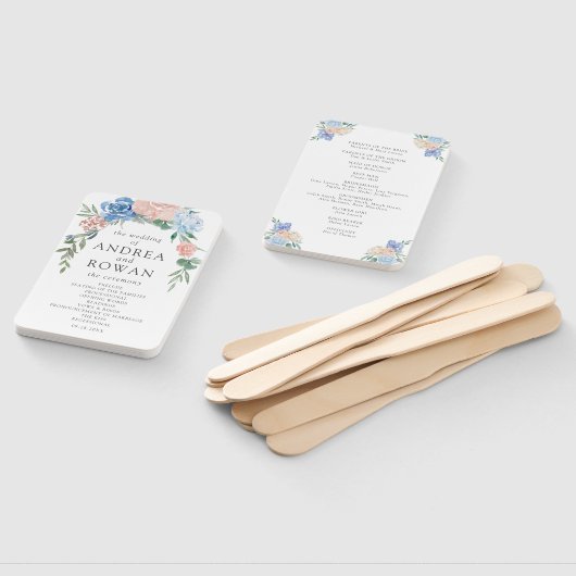 Dusty Blue en Pink Floral Wedding Programme Handje Handwaaier (Niet-gemonteerd)