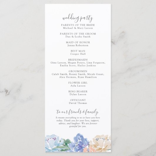 Dusty Blue en Pink Floral Wedding Programme Programmakaart (Achterkant)