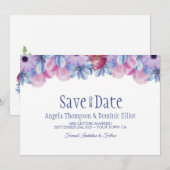 Dusty Blue en Pink Floral Wedding Save the Date (Voorkant / Achterkant)