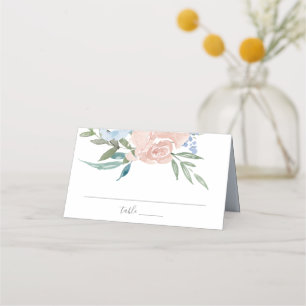 Dusty Blue en Pink Floral Wedding Table Plaatskaartje