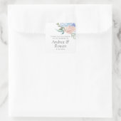 Dusty Blue en Pink Floral Wedding Vierkante Sticker (Tas)