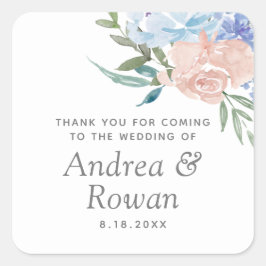 Dusty Blue en Pink Floral Wedding Vierkante Sticker